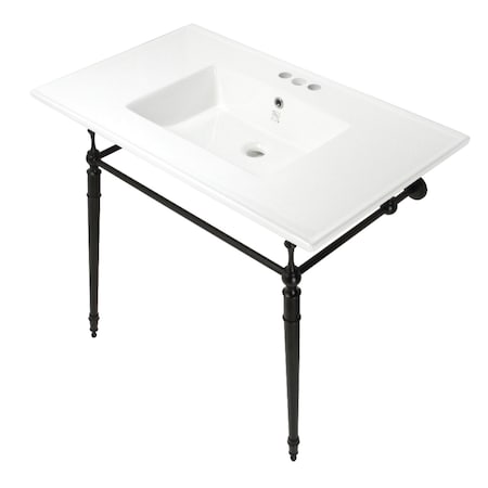 Fauceture KVPB37227W4MB 37-Inch Console Sink with Brass Legs (4-Inch, 3 Hole), White/Matte Black KVPB37227W4MB
